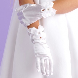 Girls White Bow Communion Gloves - Elizabeth P114 by Peridot
