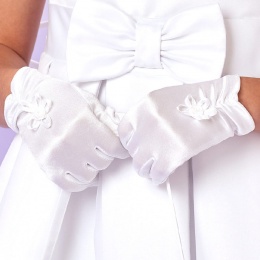 Girls White Ruched Communion Gloves - Jessica P118 by Peridot