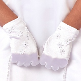 Girls White Flower Communion Gloves - Rebecca P119 by Peridot