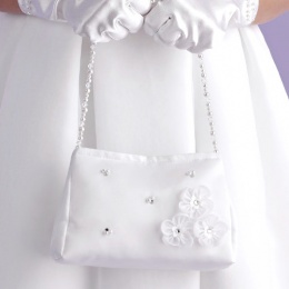 Girls White Flower Beaded Satin Bag - Evelyn P123 by Peridot