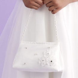 Girls Ivory Flower Beaded Satin Bag - Evelyn P123A by Peridot
