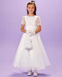 White Lace Sleeve Holy Communion Dress - Melissa P159 by Peridot