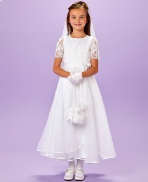White Lace Organza Holy Communion Dress - Izzy P170 by Peridot