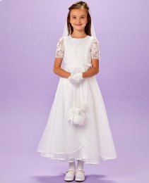 White Lace Organza Holy Communion Dress - Izzy P170 by Peridot