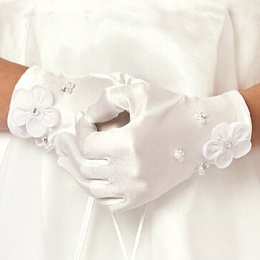 Girls Ivory Flower Beaded Communion Gloves - Naomi P197A by Peridot