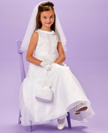 White Floral Organza Holy Communion Dress - Kathryn P206 by Peridot