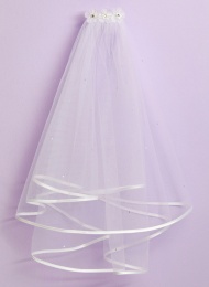 Girls White Two Tier Diamante Flower Veil - Olivia P211 by Peridot