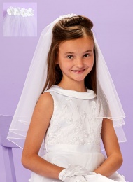 Girls White Two Tier Pearl Flower Veil - Robyn P212 by Peridot