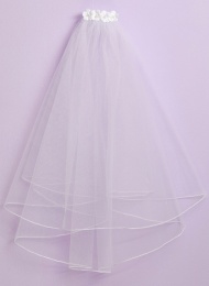 Girls White Two Tier Pearl Flower Veil - Robyn P212 by Peridot