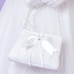 Girls White Satin Bow Bag - Ruby P215 by Peridot