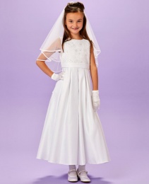 White Lace & Satin Holy Communion Dress - Georgia P217 by Peridot