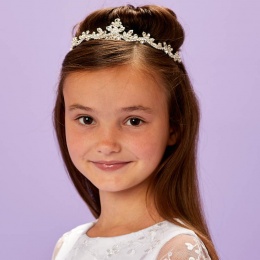 Girls Crystal & Pearl Crown Tiara - Victoria P222 by Peridot