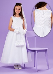 White Pin Tuck Holy Communion Dress - Orla P229 by Peridot