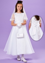 White Lace Organza Holy Communion Dress - Shannon P234 by Peridot