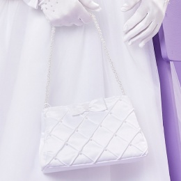 Girls White Satin Diamond Pintuck Bag - Natasha P241 by Peridot