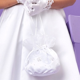 Girls White Flower & Pearl Dolly Bag - Chloe P242 by Peridot