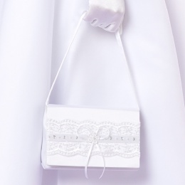 Girls White Lace & Ribbon Satin Bag - Violet P246 by Peridot