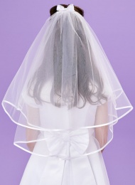 Girls White Two Tier Pearl Organza Bow Veil - Darcy P247 by Peridot