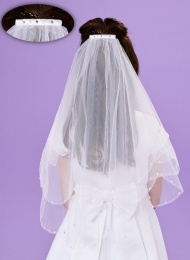 Girls White Two Tier Diamante & Pearl Veil - Enya P248 by Peridot