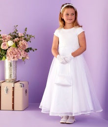 White Pearl Organza Holy Communion Dress - Moira P265 by Peridot