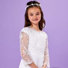 Girls White Lace 3/4 Sleeve Bolero - Keira P260 by Peridot