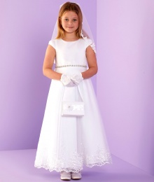 White Diamante Lace Holy Communion Dress - Harper P269 by Peridot