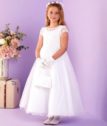 White Shimmer Lace Holy Communion Dress - Ruth P272 by Peridot