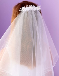 Girls White Embellished Tulle Veil - Aurora P278 by Peridot