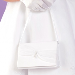 Girls White Pearl Drop Satin Hard Bag - Jasmine P280 by Peridot