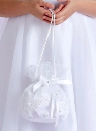 Girls White Floral Lace Satin Dolly Bag - Phoebe P198 by Peridot