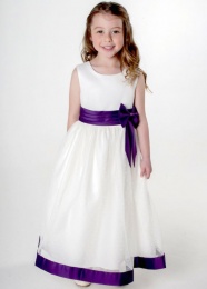 Girls Cadbury Purple & Ivory Satin Bow Dress