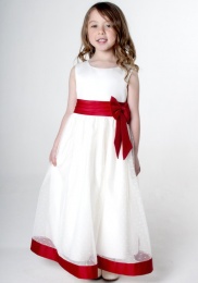 Girls Red & Ivory Satin Bow Dress