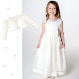 Girls Ivory Satin Bow Dress with Long Bolero Jacket