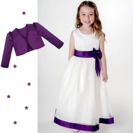 Girls Purple & Ivory Satin Bow Dress with Bolero Jacket