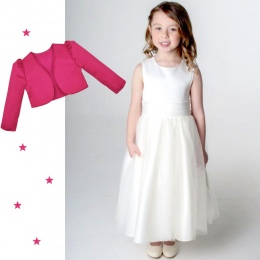 Girls Ivory Diamante Organza Dress with Cerise Bolero Jacket