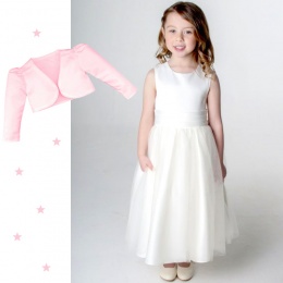 Girls Ivory Diamante Organza Dress with Pink Bolero Jacket