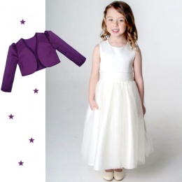 Girls Ivory Diamante Organza Dress with Purple Bolero Jacket