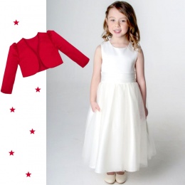 Girls Ivory Diamante Organza Dress with Red Bolero Jacket