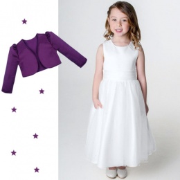 Girls White Diamante Organza Dress with Purple Bolero Jacket