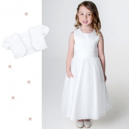 Girls White Diamante Organza Dress with Short Bolero Jacket