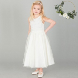 Girls Ivory Diamante & Organza Sash Dress