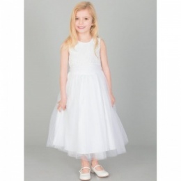 Girls White Diamante & Organza Sash Dress