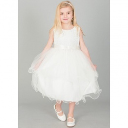 Girls Ivory Embroidered Floral Tulle Dress