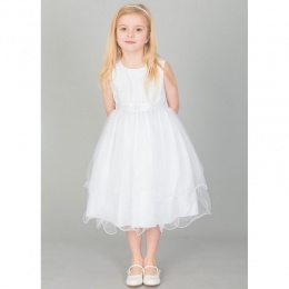 Girls White Embroidered Floral Tulle Dress