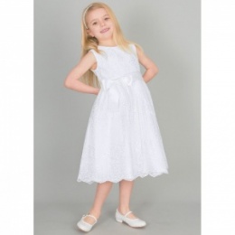 Girls White Floral Lace Dress with Satin Sash