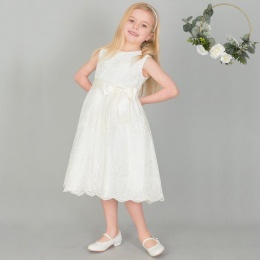 Girls Ivory Floral Lace Dress with Satin Sash