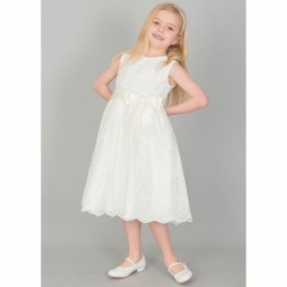 Girls Ivory Floral Lace Dress with Satin Sash