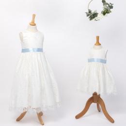Cream and navy flower shop girl dress