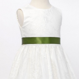 Girls Moss Green Double Sided Satin Dress Sash