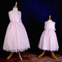 Girls Pink Fringe Lace Dress with Flower Sash